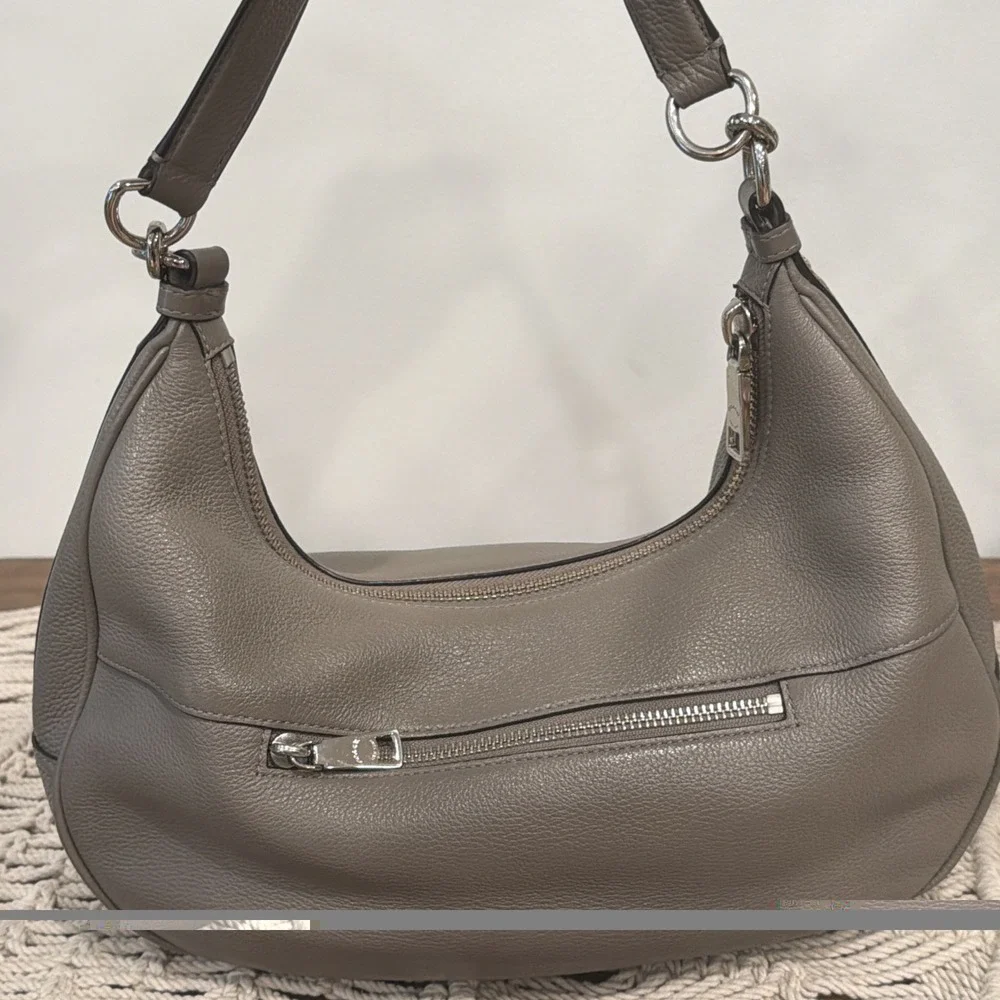 Coach Harley East West Pebbled Leather Hobo Shoulder Bag Gray Grey Chic